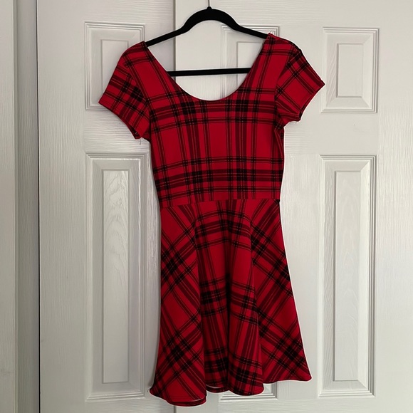 Red plaid A line mini dress - Picture 1 of 3